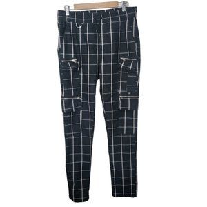 Hot Topic Black & White Grid Cargo Jogger Pants Men's Size Large